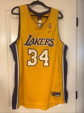 Nike Yellow and Purple Lakers #34 Basketball Jersey